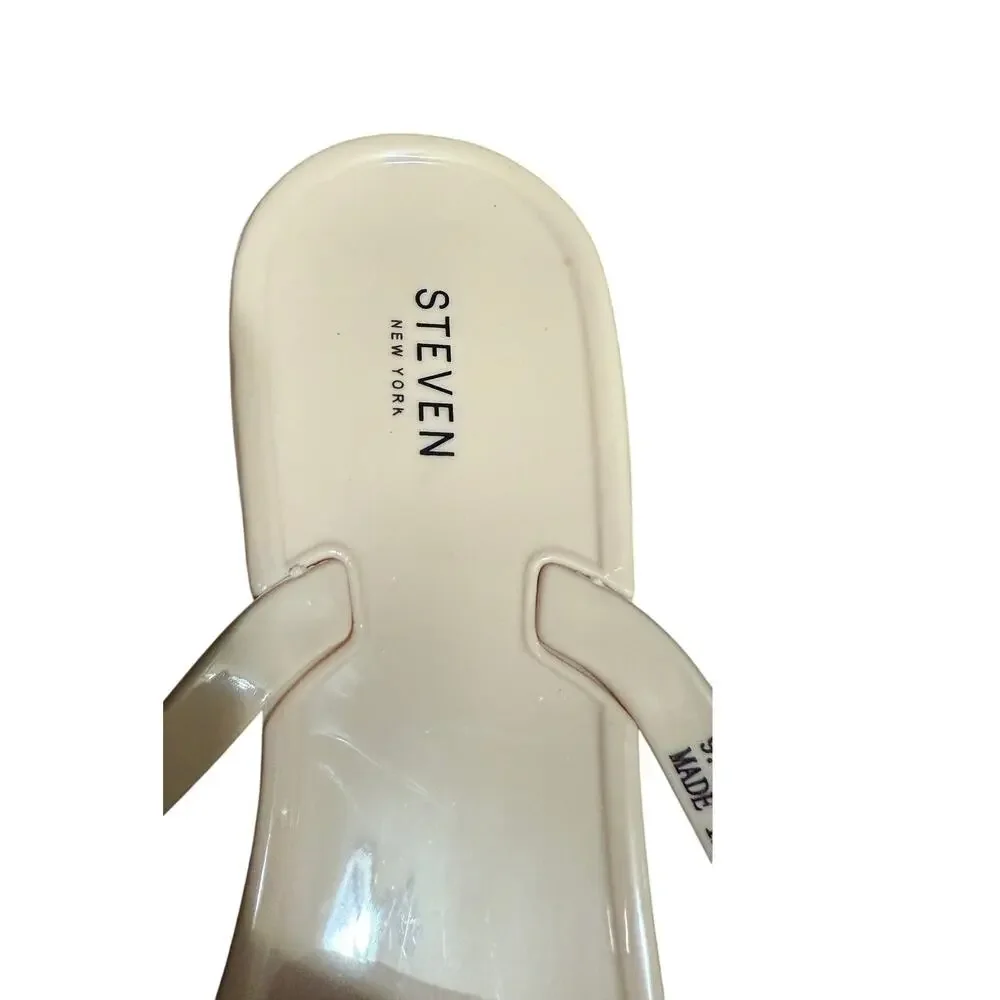 Steven New York Cream & Gold Studded Flip Flops - Size 9.5
